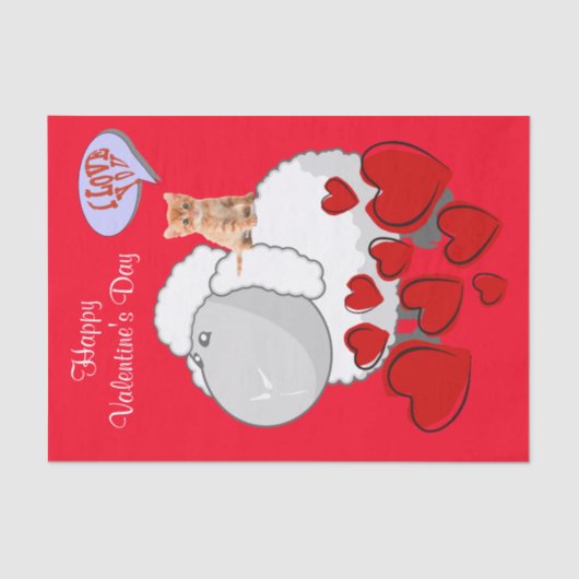 Weefselpapier Happy Valentine's Day Sheep Kitten Tissuepapier (Voorkant)