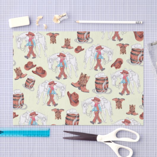 Weefselpapier Jonge cowboy en paard Tissuepapier (Craft)