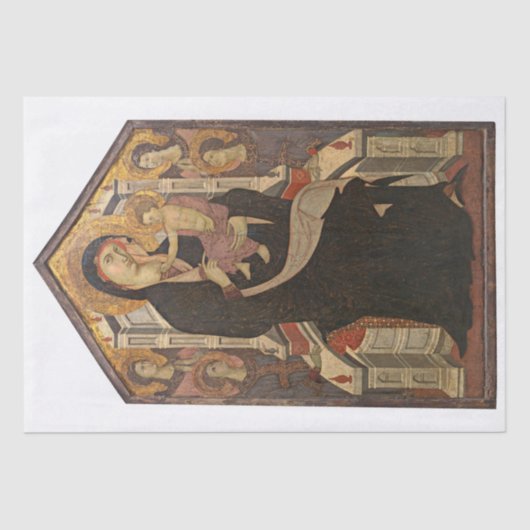 WEEFSELPAPIER : MADONNA EN KIND MET VIER ANGELS TISSUEPAPIER (Voorkant)