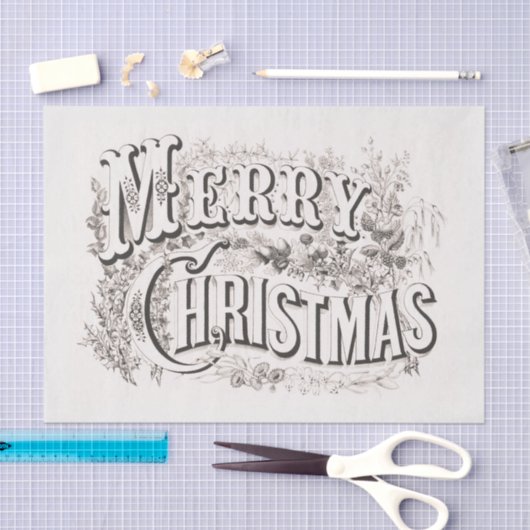 WEEFSELPAPIER : MERRY CHRISTMAS ILLUSTRATION TISSUEPAPIER (Craft)