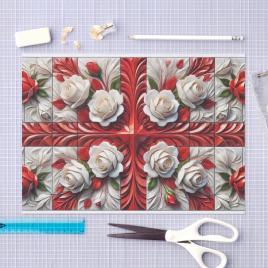 Weefselpapier met Engels Rozen ontwerp Tissuepapier (Craft)