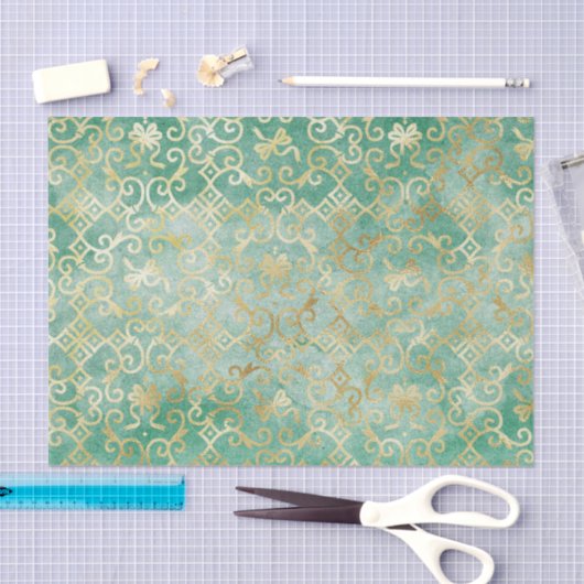 Weefselpapier met groen- en goudDamasbedekking Tissuepapier (Craft)