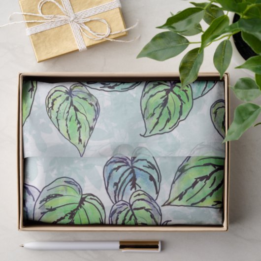 Weefselpapier met groene bladeren tissuepapier (Geschenk)