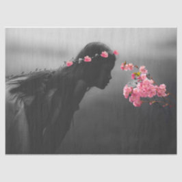 Weefselpapier met jong meisje en bloemen tissuepapier