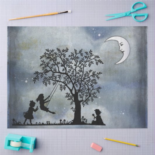 Weefselpapier met maan en kinderspel tissuepapier (Craft)