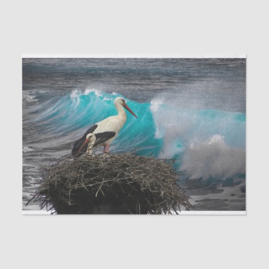 Weefselpapier met oceaan en nestende vogel tissuepapier (Voorkant)