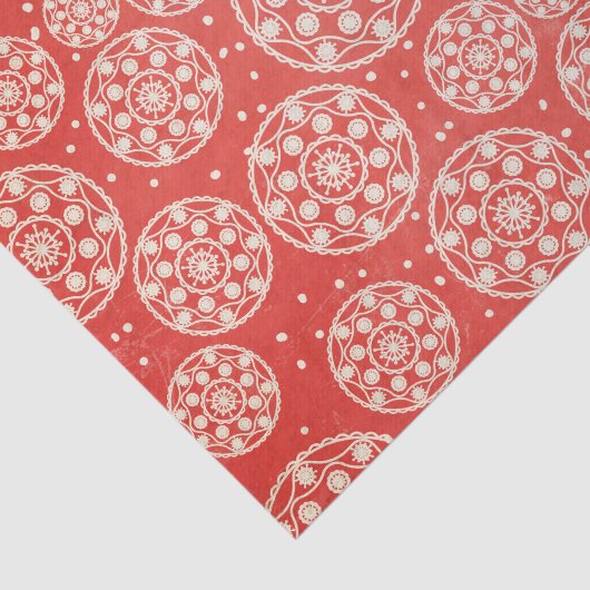 Weefselpapier met rode sneeuwvlokken tissuepapier (Detail)