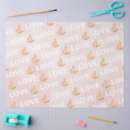 Weefselpapier met roze fox cute Waterverf Tissuepapier (Craft)
