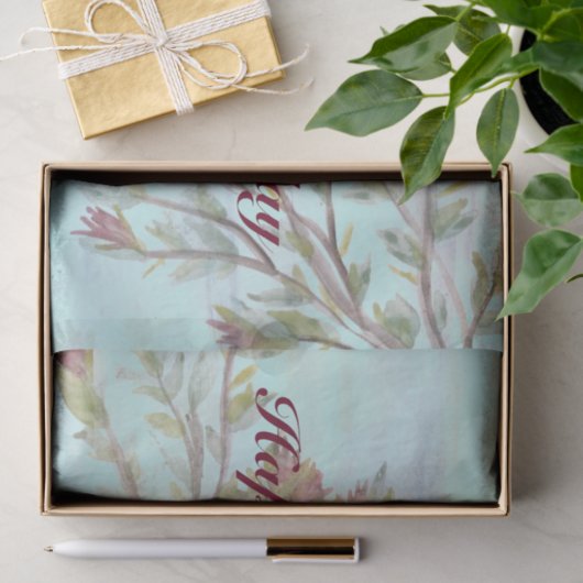 Weefselpapier met Waterverf bloemen in Bourgogne Tissuepapier (Geschenk)