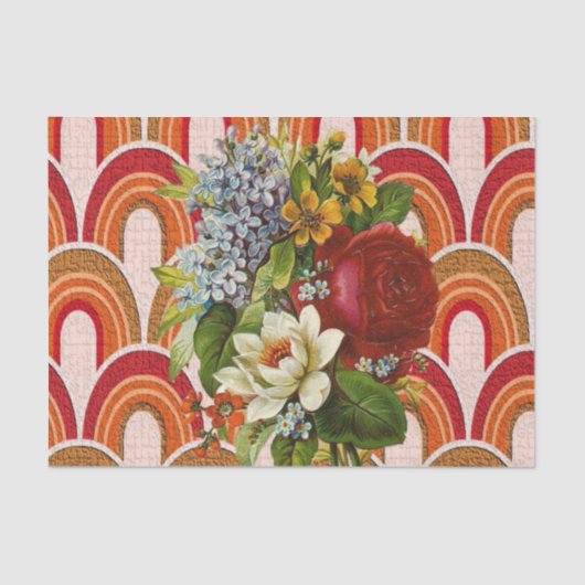 Weefselpapier Oranje Floral Tissuepapier (Voorkant)