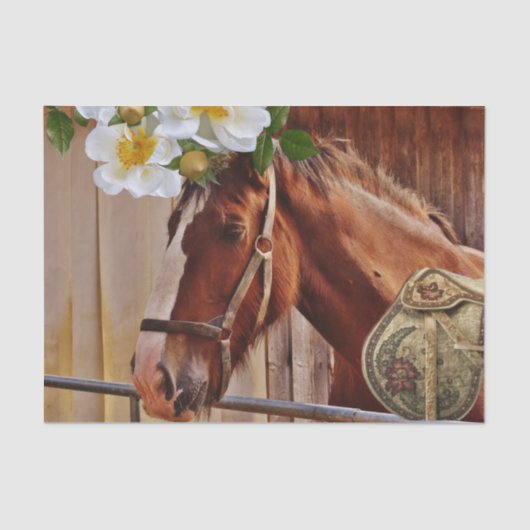 Weefselpapier Paard Bloemen Tissuepapier (Voorkant)