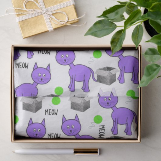 Weefselpapier Paarse katten Tissuepapier (Geschenk)
