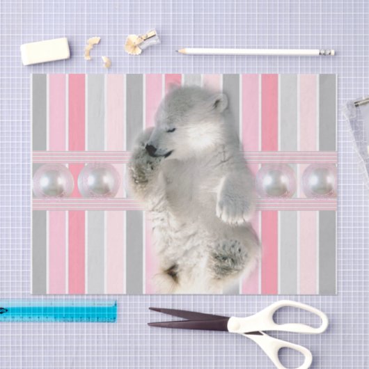 Weefselpapier Polaire Beer roze stropen Tissuepapier (Craft)