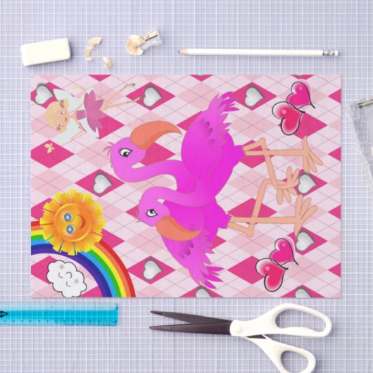 Weefselpapier Roze fairy Flamingo Rainbow Sun Tissuepapier (Craft)