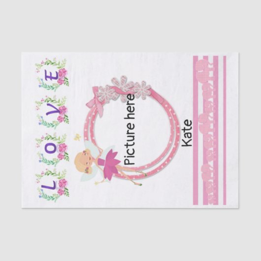 Weefselpapier Roze fairy Floral Love Tissuepapier (Voorkant)