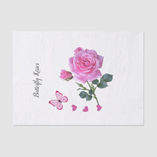 Weefselpapier Roze roze Butterfly Kisses Hearts Tissuepapier (Voorkant)