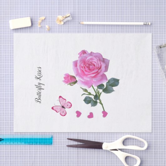 Weefselpapier Roze roze Butterfly Kisses Hearts Tissuepapier (Craft)