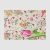 Weefselpapier Roze Tulp Vlinder Bloemen Tissuepapier (Voorkant)