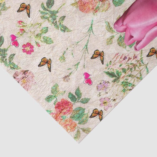 Weefselpapier Roze Tulp Vlinder Bloemen Tissuepapier (Detail)