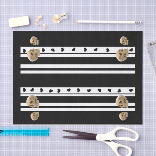 Weefselpapier Skulls Black Hearts Black WhiteStrip Tissuepapier (Craft)