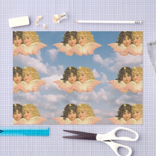 WEEFSELPAPIER  TWIN ANGELS WOLKEN IN BLAUW TISSUEPAPIER (Craft)