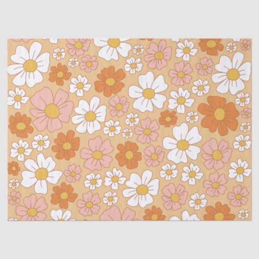 Weefselpapier van Oranje en witte Floral Tissuepapier (Voorkant)