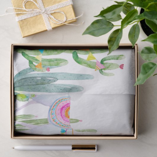 Weefselpapier Verpakking Boho Llama Bohemian Cacti Tissuepapier (Geschenk)
