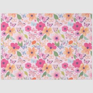 Weefselpapier, Vlinders en Bloemen Zacht Roze Tissuepapier