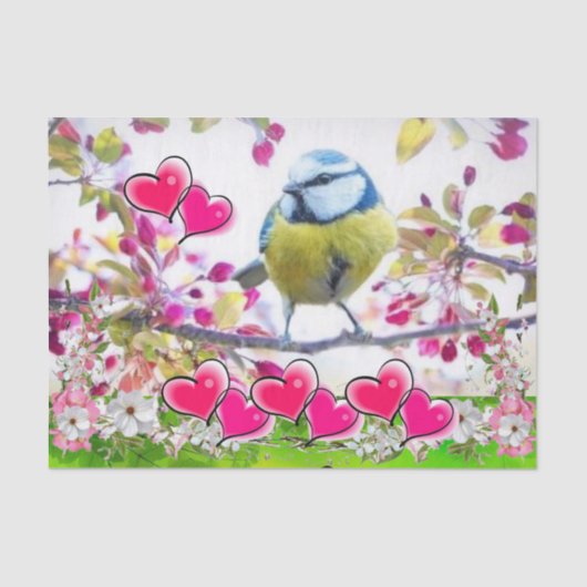 Weefselpapier Vogelroze harten Tissuepapier (Voorkant)