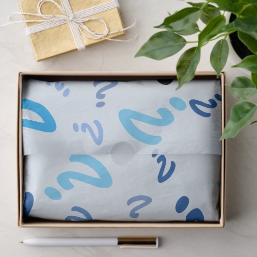Weefselpapier - vraagtekens in blauw tissuepapier (Geschenk)