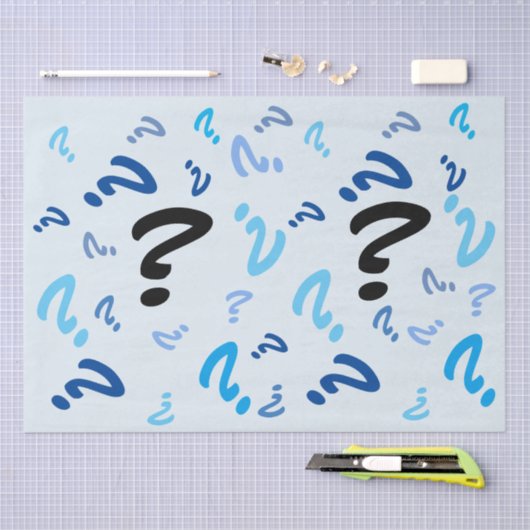 Weefselpapier - vraagtekens in blauw tissuepapier (Craft)