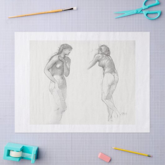 WEEFSELPAPIER : VROUW STUDIE : EDWARD BURNE JONES TISSUEPAPIER (Craft)