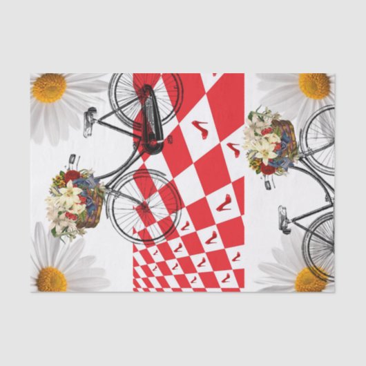 Weefselpapier White Daisy Red Checkered Bike Tissuepapier (Voorkant)