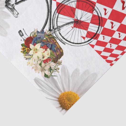 Weefselpapier White Daisy Red Checkered Bike Tissuepapier (Detail)
