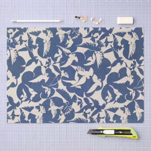 WEEFSELPAPIER : WIT + BLAUW : 1928 TISSUEPAPIER (Craft)