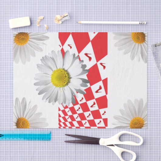 Weefselpapier Witte Daisy Red Gecontroleerde koppe Tissuepapier (Craft)