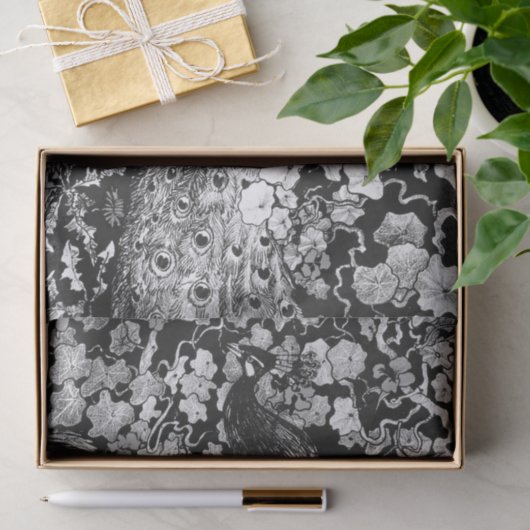 Weefselpapier, ZWART EN WITTE PEACOCK Tissuepapier (Geschenk)