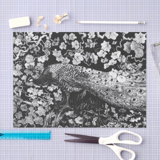 Weefselpapier, ZWART EN WITTE PEACOCK Tissuepapier (Craft)
