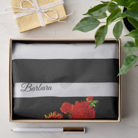Weefselpapier, zwarte streep, Floral Tissuepapier (Geschenk)