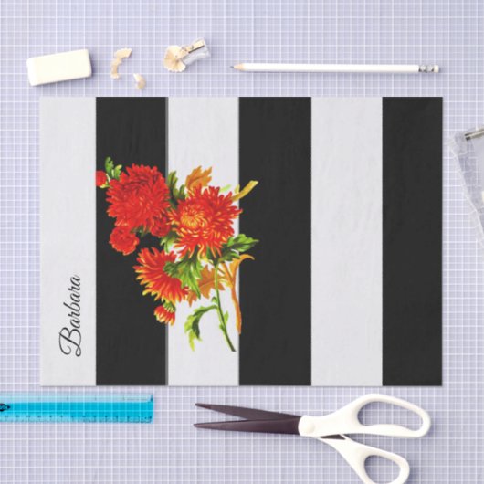 Weefselpapier, zwarte streep, Floral Tissuepapier (Craft)
