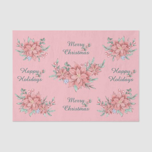 Weefselpapierset (2) Roze Poinsettia Kerstmis Tissuepapier (Voorkant)