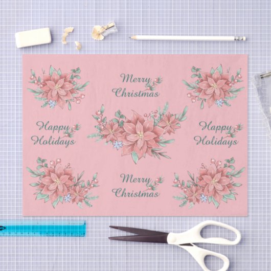 Weefselpapierset (2) Roze Poinsettia Kerstmis Tissuepapier (Craft)