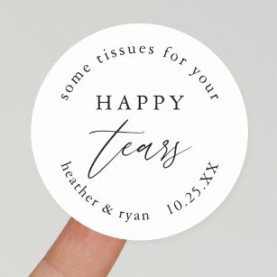 Weefsels voor je Happy Tears Wedding Tissues Favor Ronde Sticker