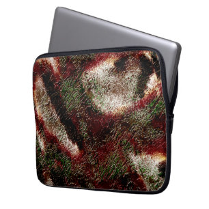 Weefseltextuur in bruin tot mos groen en wit laptop sleeve