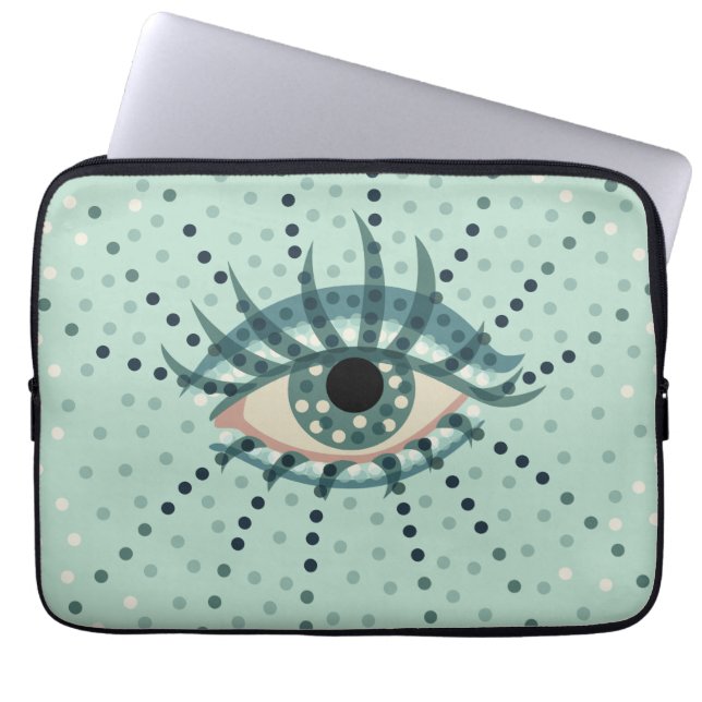 Weegblauw oog met Stippen Abstracte Psychedelische Laptop Sleeve (Voorkant)