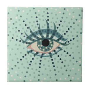 Weegblauw oog met Stippen Abstracte Psychedelische Tegeltje