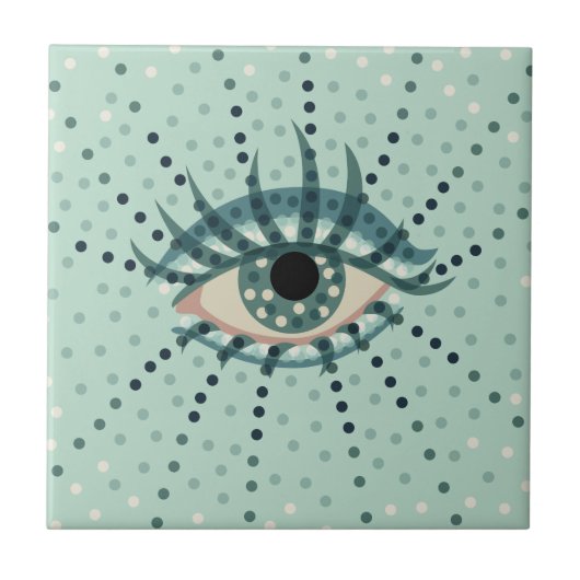 Weegblauw oog met Stippen Abstracte Psychedelische Tegeltje (Voorkant)