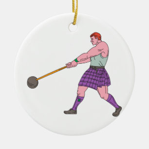 Weegduw Highland Games Athlete Tekening Keramisch Ornament