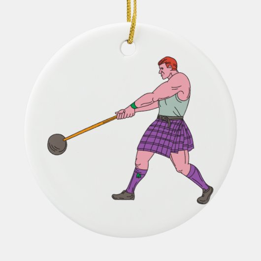 Weegduw Highland Games Athlete Tekening Keramisch Ornament (Voorkant)