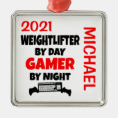 Weeglifter houdt van het spelen van VideoSpelen KL Metalen Ornament (Voorkant)